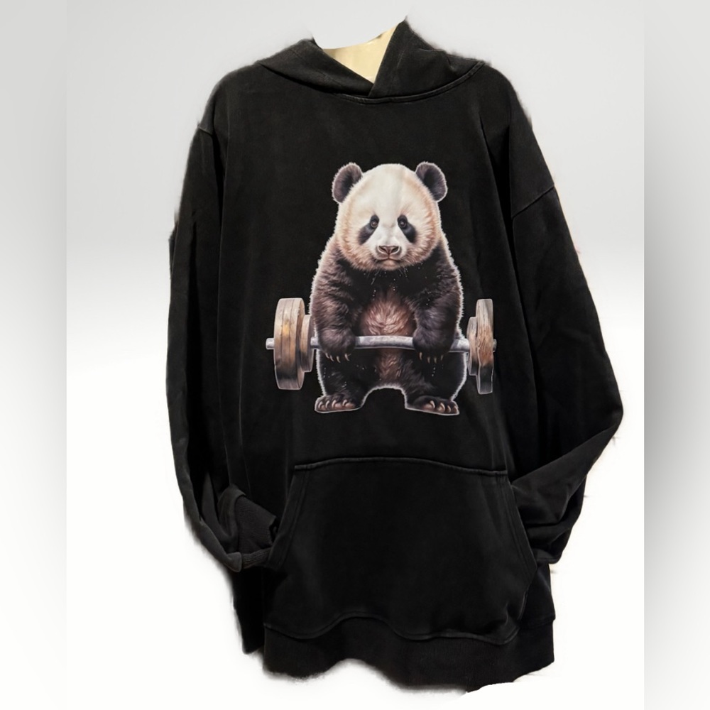Men’s weight lifting panda Bear Hoodie size Large NEW